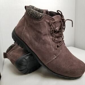 Propet Women's Delaney Suede Ankle Boot Purple Knit Lace Up Side Zip Size 10
